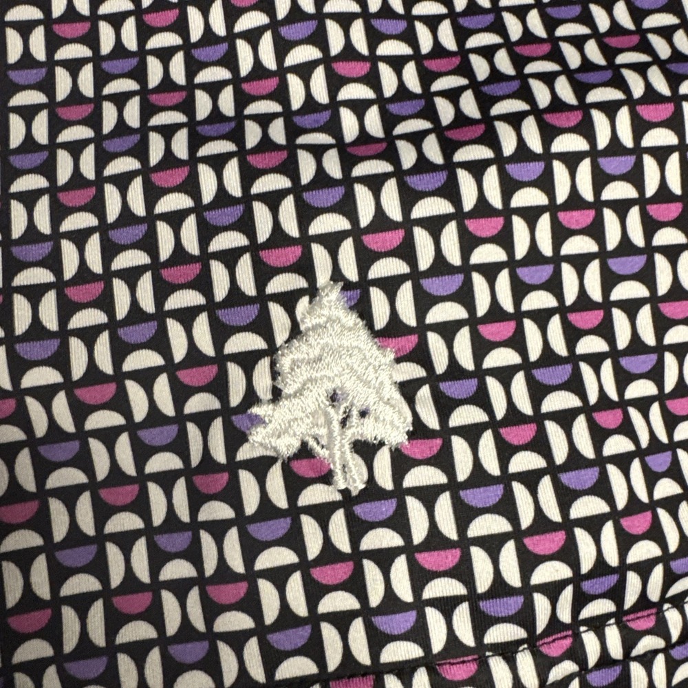 FootJoy Polo Shirt Men XL Purple Geometric Golf All Over Print Sleeve Tree Patch - Picture 3 of 6